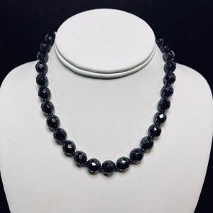 Vintage MJ Western Germany Single Strand Faceted Black Bead Necklace (4980)
